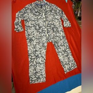 Chaps Cotton Blend 2 Piece Pajama Set Sz 1X Blue/White Paisley